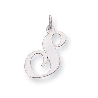 14k Gold White Gold Large Fancy Script Initial S Charm: Jewelry