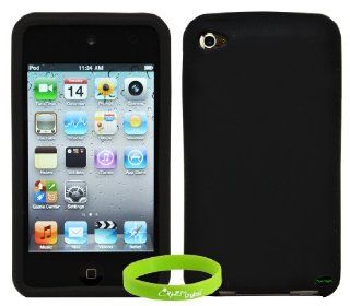 CrazyOnDigital Accessories Black Silicone Skin Case for New Apple iPod Touch 4 4G iTouch 4th. Free CrazyOnDigital Wristband included   Players & Accessories