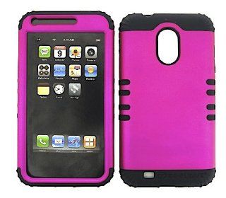 FOR SAMSUNG GALAXY S II S2 EPIC 4G TOUCH SPRINT D710 US CELLULAR R760 BLACK HYBRID IMPACT HARD PROTECTOR CASE WITH SOFT RUBBER SILICONE TWO LAYER DOUBLE RUGGED SNAP ON HOT PINK RUBBERIZED CELL PHONE COVER SKIN FACEPLATE: Cell Phones & Accessories