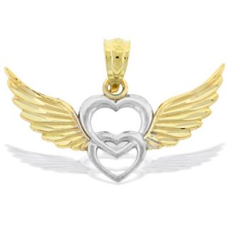 Winged Double Heart Necklace Charm in 10K Two Tone Gold   Zales