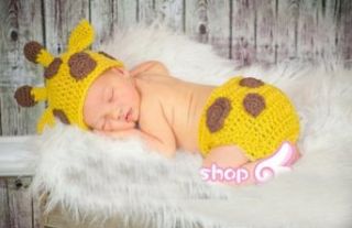 Baby Boy Girl Toddler Crochet Giraffe Hat and Diaper Cover Set Party Shower Costume Beanie Photography Clothing