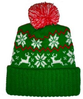 Green Ugly Sweater Reindeer Snowflake Knit Beanie Hat Cap Christmas at  Mens Clothing store