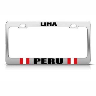 Lima Peru Flag Country Metal License Plate Frame Tag Holder: Automotive