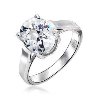 Bling Jewelry 4 Prong 2.5ct Solitaire Oval CZ Engagement Ring Sterling Silver: Jewelry