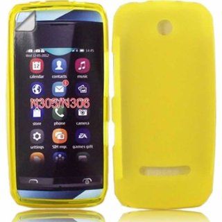 Gel Case Cover Skin And LCD Screen Protector For Nokia Asha 305 306 / Yellow: Cell Phones & Accessories