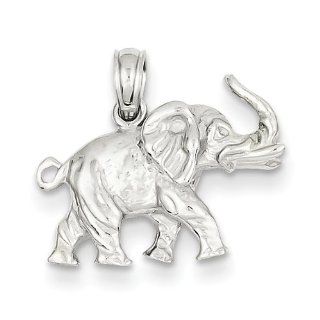 14k White Gold 3 D Elephant Profile Tusk Pendant   Measures 16x18mm   JewelryWeb: Jewelry