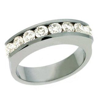 14K White Gold 0.98cttw Round Diamond Ring Band: Jewelry