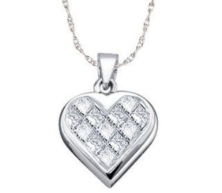 Princess Diamond Heart Pendant 14k White Gold (0.25 Carat): Jewel Tie: Jewelry
