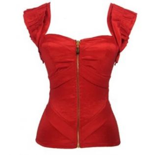 Bamu New Fashion Red Tank Corset Top Zipper Bustiers Shoulder Strap Corset at  Womens Clothing store