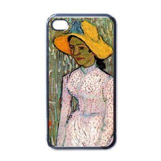 Young Girl Standing Against A Background Of Wheat By Vincent Van Gogh Black Iphone 4   Iphone 4s Case: Cell Phones & Accessories