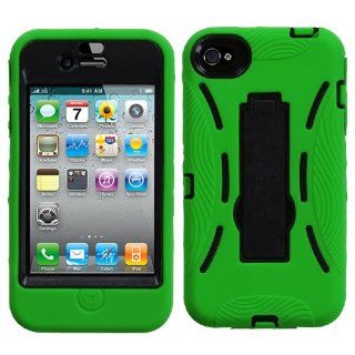 Green & Black Kickstand Heavy Duty Hybrid Apple iPhone 4 4S Cover Rubber Skin Case Hybrid Hard Cover Protector Case fits Sprint, Verizon, AT&T Wireless Cell Phones & Accessories
