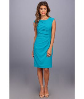 Calvin Klein Cap Sleeve Side Ruched Lux Dress Womens Dress (Blue)