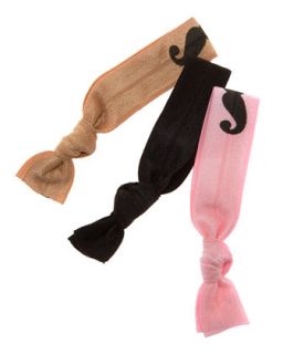 Mustache Knotted Elastic Hair Ties, Pack of 3   Twistband