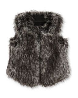 Girls Faux Fur Vest, Black, 4 6X   Vince