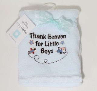 Little Beginnings Blue Thank Heaven for Little Boys Plush Baby Blanket : Nursery Bed Blankets : Baby