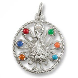 Peacock Charm In Sterling Silver, Charms for Bracelets and Necklaces: Clasp Style Charms: Jewelry