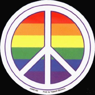 Gay Pride Rainbow Behind White Peace Sign   3 7/8"   Sticker / Decal: Automotive