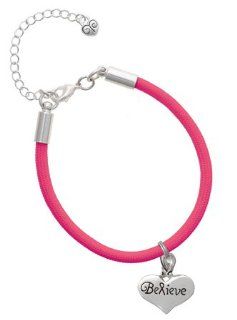 Large Believe with Ribbon Heart Charm on a Hot Pink Malibu Charm Bracelet: Jewelry