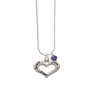 Heart with 3 AB Crystals   Believe, Faith, Prayer Purple Velvet Swarovski Bic: Jewelry