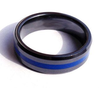 Police Ring Ceramic Brotherhood Band Thin Blue Line sizes 5 15 7mm width: Jewelry
