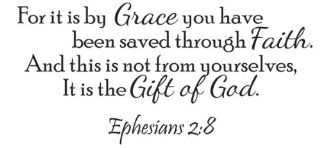 It Is By Grace Vinyl Wall Quote Decal Ephesians 2:8 God Word Scripture   Wall Decor Stickers