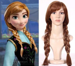 Free Hair Cap + Princess Frozen Snow Queen Elsa Cosplay Wig Elsa Wig Anna Wig 3 Colors (Brown) : Beauty