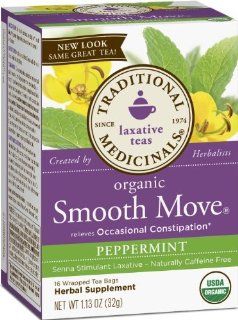 Case of six boxes, each box containing 16 sealed tea bags (96 total tea bags)   Traditional Medicinals Organic Smooth Move, Peppermint, 16 Count Boxes (Pack of 6): Everything Else