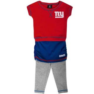 New York Giants Preschool Girls 2 Piece Crew T Shirt & Leggings Set   Red/Royal Blue/Ash