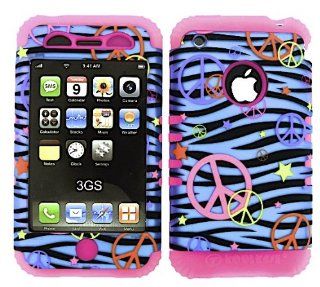 Hard Hot Pink Skin+Peace Blue Zebra Snap For Apple iPhone 3G S Case Cover Hybrid: Cell Phones & Accessories
