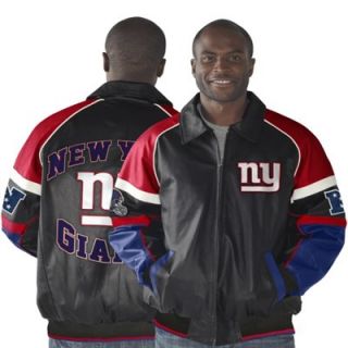 New York Giants Rivalry Full Zip Leather Jacket   Black/Royal Blue