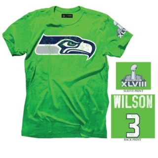 Russell Wilson Seattle Seahawks Super Bowl XLVIII Champions Name and Number T Shirt   Action Green