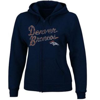 Denver Broncos Womens Football Classic Full Zip Hoodie   Navy Blue