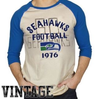 Junk Food Seattle Seahawks Rookie Raglan Three Quarter Length Sleeve T Shirt   Tan/College Navy