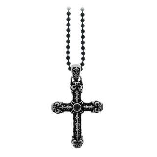 Sovereign Steel Medieval Cross with Black Antique Plating That Highlights The Ornate Look Of The Pendant and The Center, Which Contains a Black Stone (Pendant Only): Inox: Jewelry