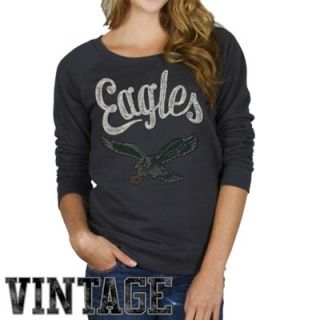 Junk Food Philadelphia Eagles Ladies Vintage Field Goal Fleece Sweatshirt   Black