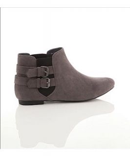 Grey Double Buckle Ankle Boots
