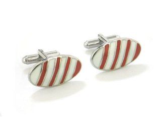 Mens Red and White Candy Cane Striped Oval Silver Tone Cufflinks: Jewelry