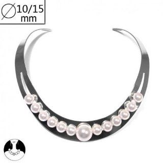 sg paris women necklace choker rhodium cream pearl metal: Jewelry