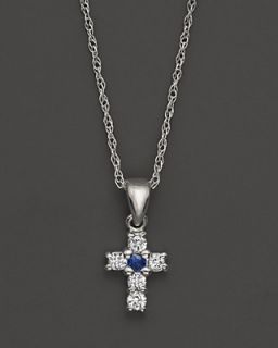 Diamond & Sapphire Cross Pendant in 14K White Gold, .10 ct. t.w.'s