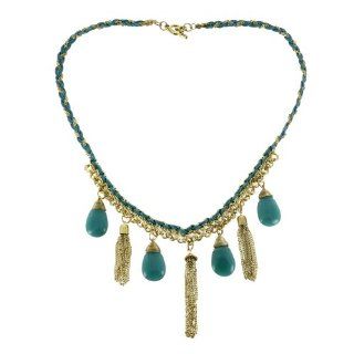 Costume Jewelry, Resin Beaded Necklace, Teal Threads and Golden Chain, 24 inches: ShalinCraft: Jewelry