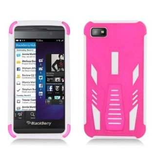 For Blackberry Laguna Z10 (AT&T / T Mobile / Verizon) Hybrid Tranzformer, White+Hot Pink: Cell Phones & Accessories