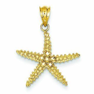 14K Gold & Rhodium Diamond cut Starfish Pendant: Jewelry