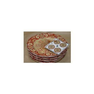 222 Fifth Lyria Saffron Appetizer / Bread Plates, Set of 4 Autumn Harvest Thanksgiving Paisley Kitchen & Dining