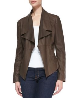 Womens Leather Drape Front Jacket   Black (MEDIUM/8 10)
