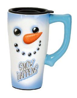 Spoontiques Snow Happens Travel Mug, Blue: Snowman Travel Mugs: Kitchen & Dining