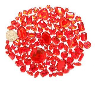 LOVEKITTY   100 pc lot   Sew On Gems   RED Mixed Shapes Flat Back Gems (Mixed Sizes has thread holes):