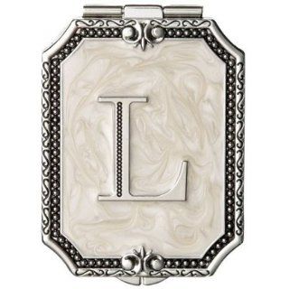 Ganz L Monogram Compact Mirror Has 1x and 2x mirror Zinc Size: 2 3/8" by 3 3/8"  