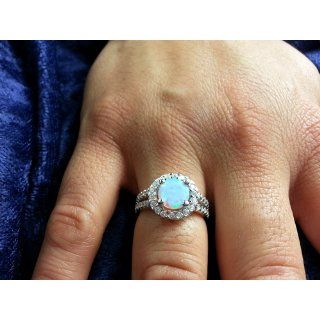 6mm Sterling Silver Round White Opal ring W/ Clear Cz Accents Jewelry