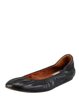 Scrunched Leather Classic Ballerina Flat, Black   Lanvin   Black (35.0B/5.0B)