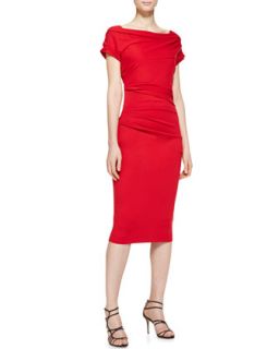 Womens Short Sleeve Ruched Sheath Dress, Garnet Red   Escada   Garnet red (42)
